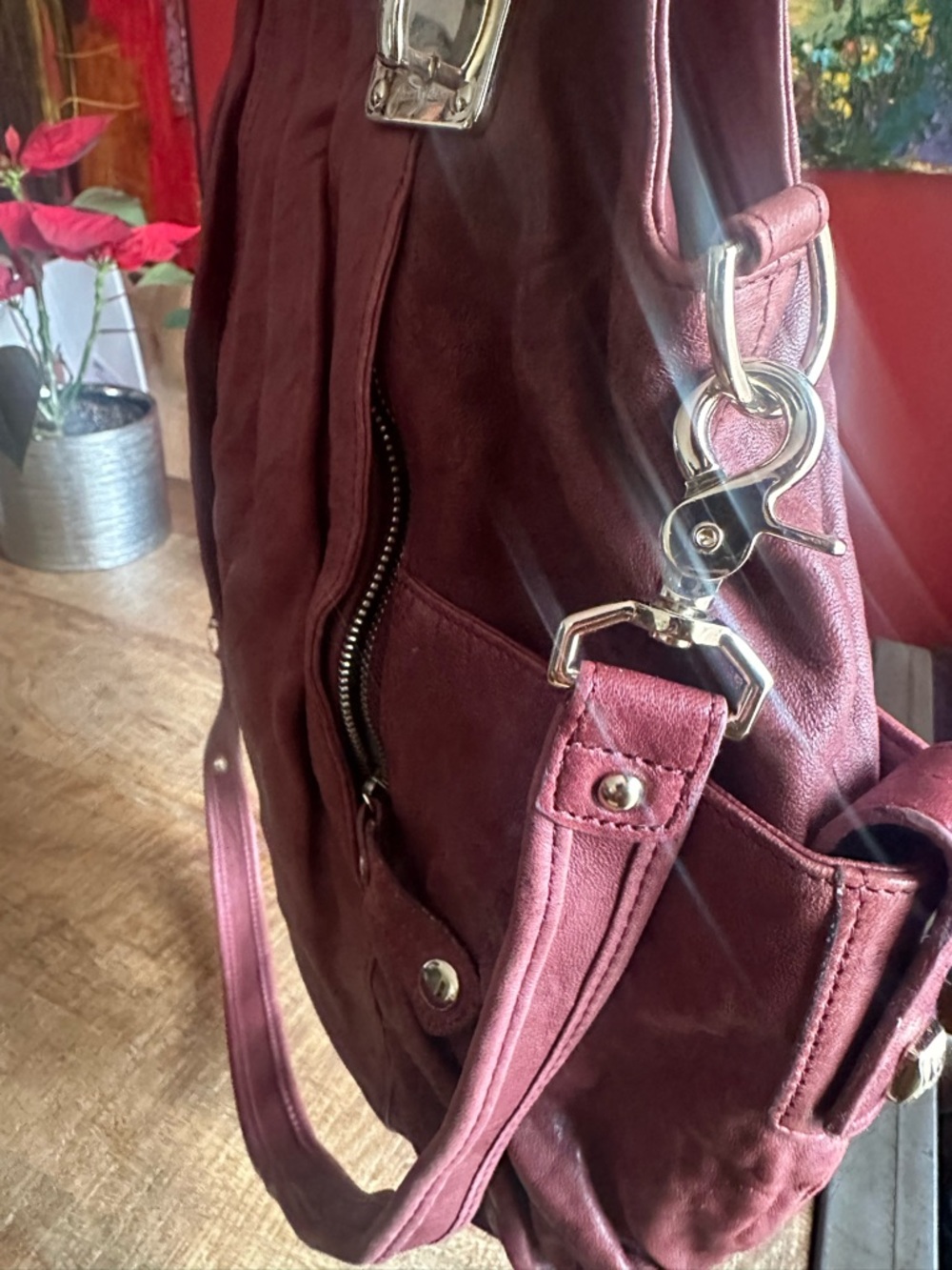 Vintage Leather Hobo Bag – Y2K | Burgundy | Excellent Condition - Picture 7 of 10
